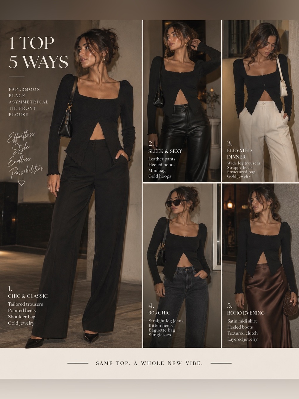 Papermoon Black Asymmetrical Tie Open-Front Blouse